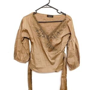 PASTEL green flared shirt with floral neckline